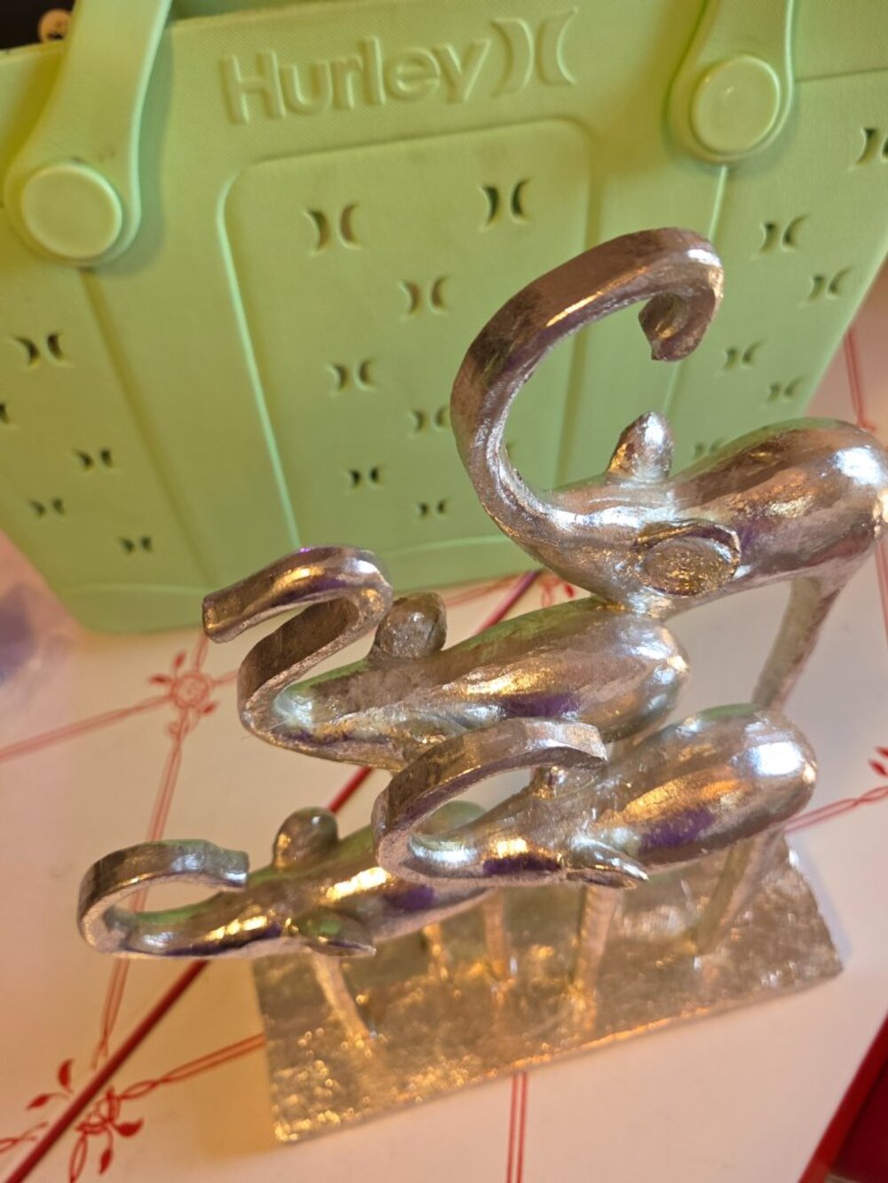 Silver Tone Elephant Family Sculpture Set of 4 Metal Decor - Picture 6 of 8